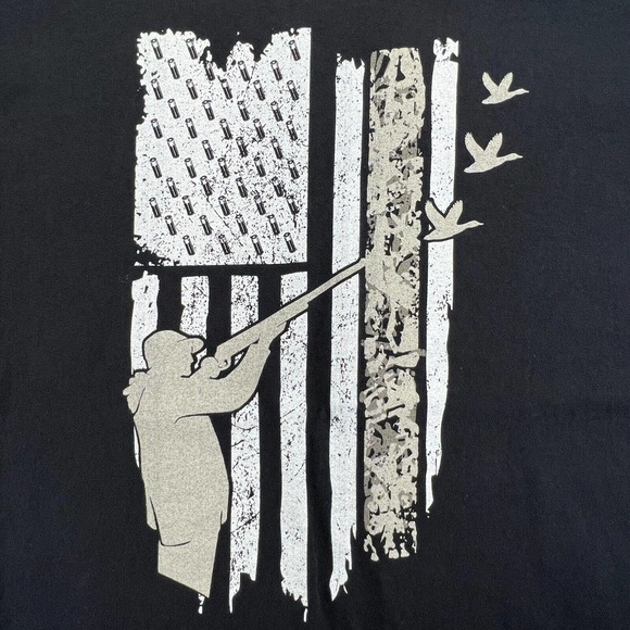 US Flag Hunting Patriotic T-Shirt Mens XL Black Short Sleeve Gildan Heavy Cotton - Picture 1 of 9